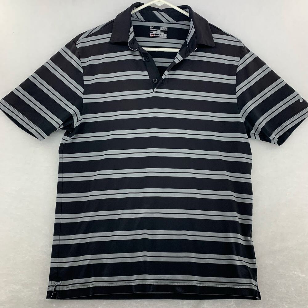 Men's Black & Gray Striped Polo Shirt